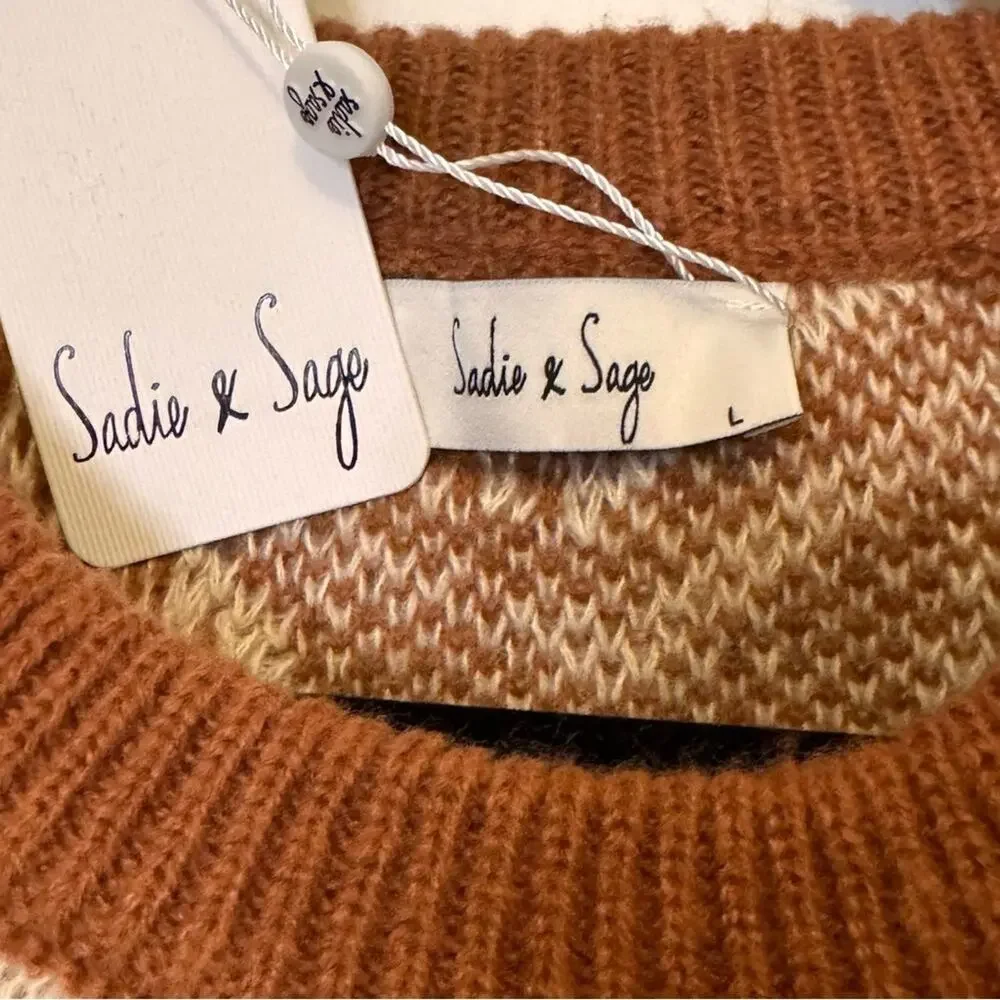 Sadie & Sage Cream and Brown Crew Neck Sweater - Picture 2 of 3